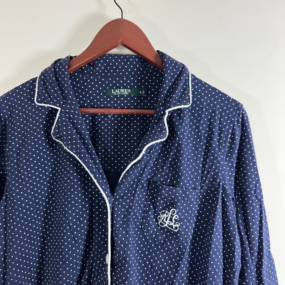 Lauren Ralph‎ Lauren Polka Dot Pajama Set Navy White Cotton Capri Pants Medium - Picture 3 of 8